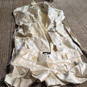 bebe Cream Trench Coat and Shorts Set